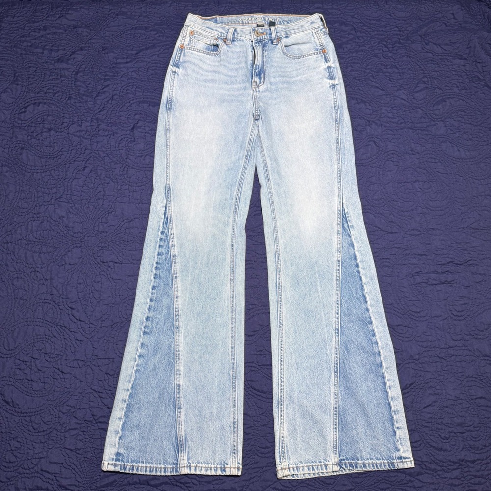 American Eagle AE Jeans Women's 2 Low Rise Baggy Flare Patchwork Boho Festival